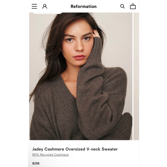 New Reformation Jadey Cashmere Oversized Vneck Sweater Brown XL! $298 on Revolve